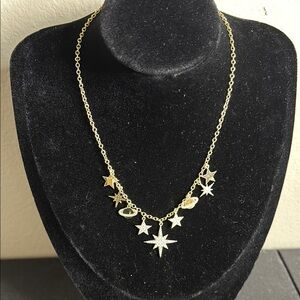 Hespera Dainty Northern Star Orb Charm  Gold Tone Necklace Rhinestone